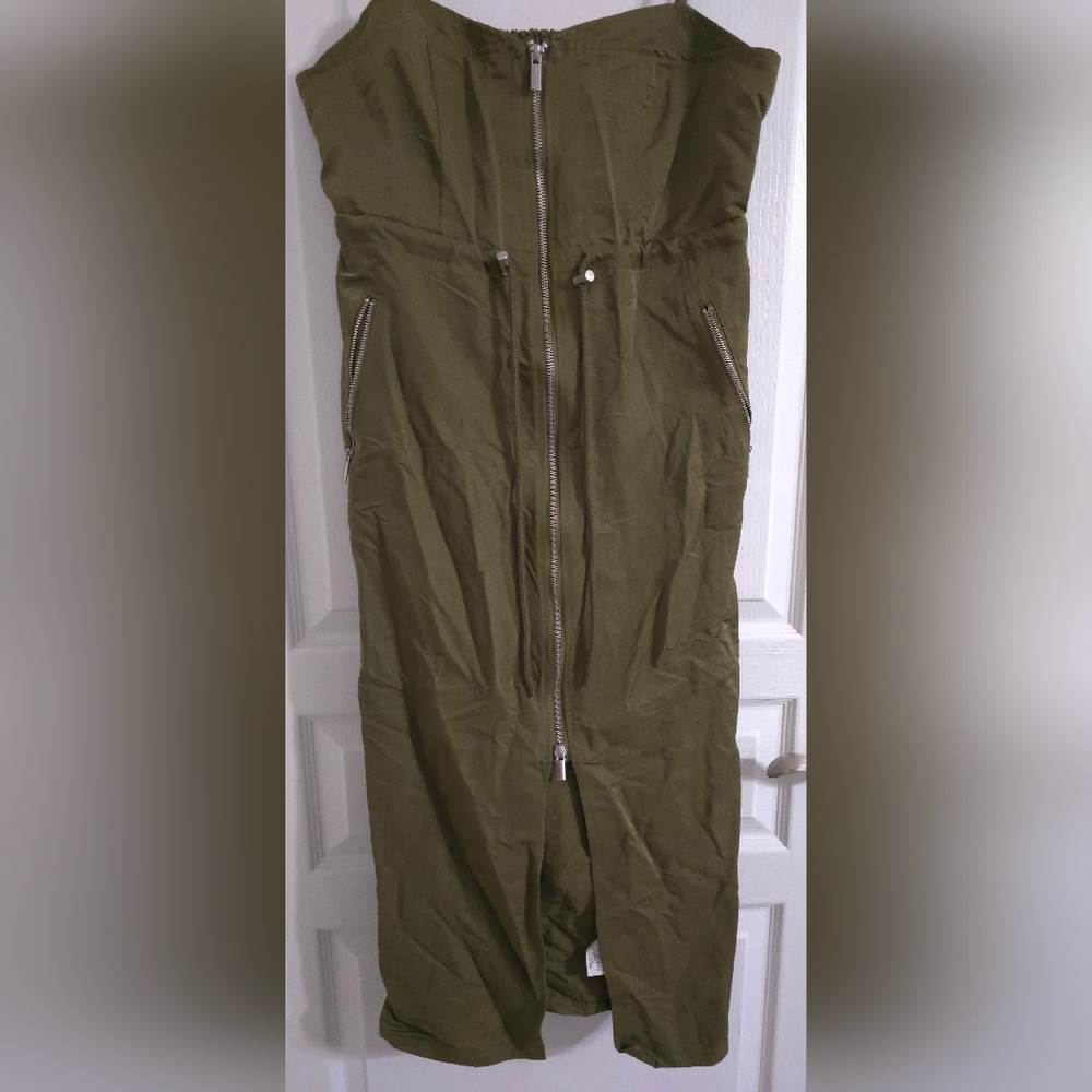⚡️ Olive Green Nylon Midi Dress By Future Collective.
